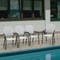 Stackable PE Rattan Patio Chairs Set 4 Steel Frame Outdoor White Blue
